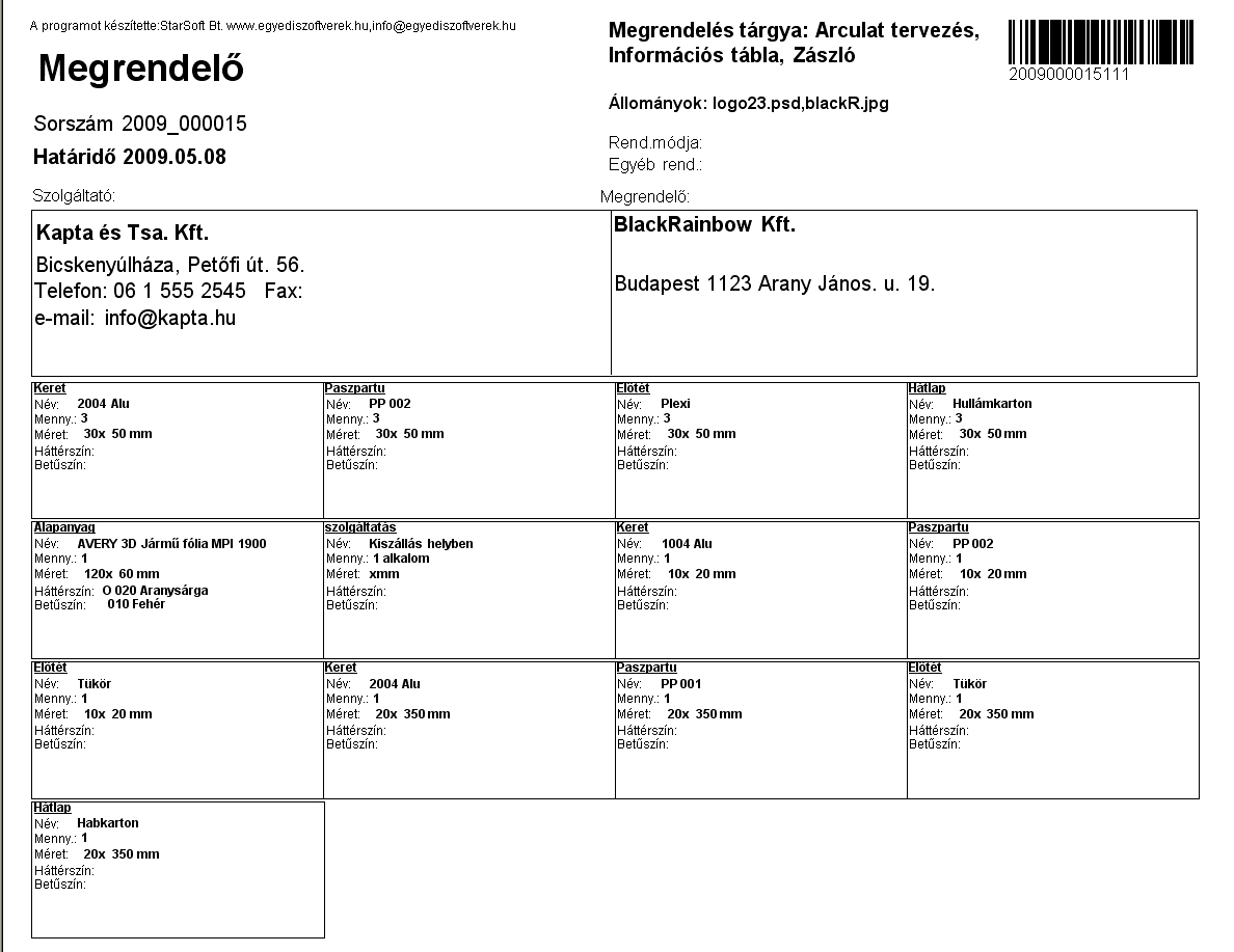 Dekorációs program megrendelő